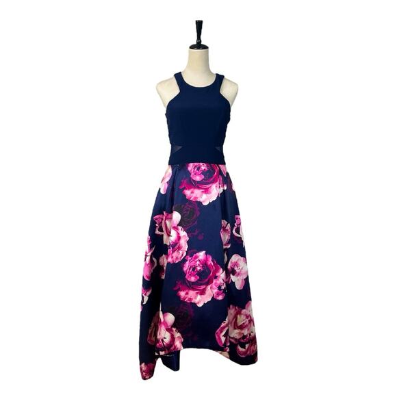 Xscape Ballgown Formal Dress Halter Neck High Low Blue Pink Floral Women Size 8 - Picture 2 of 15